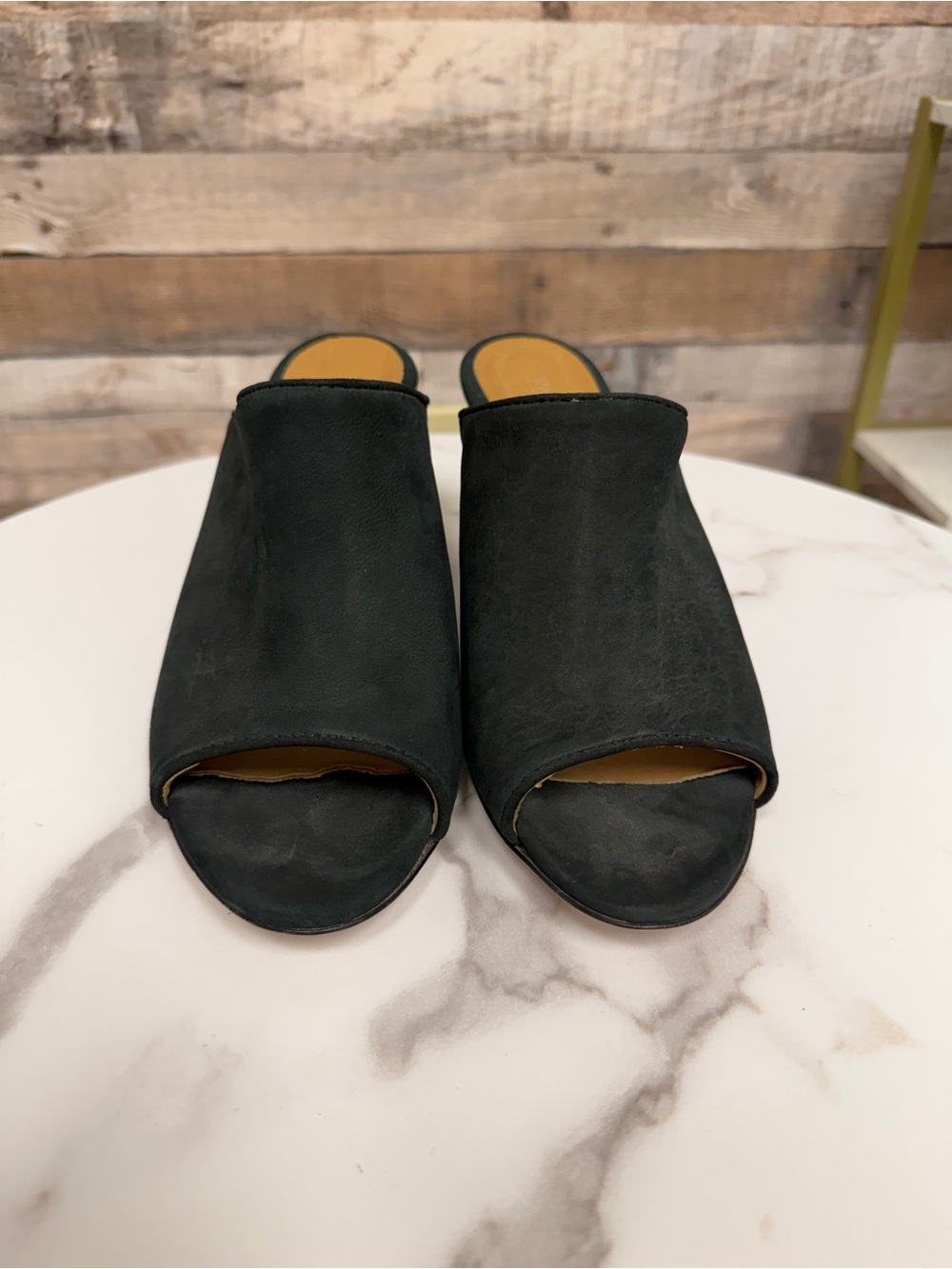 Firenze Studio black suede open toe mule